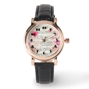 Montre Notes musicales et design Vintage Rose