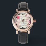 Montre Notes musicales et design Vintage Rose<br><div class="desc">Une montre au design élégant et nostalgique. Partition décorée d'un grand coeur rose et de roses roses roses et de fleurs sauvages aux bords.</div>