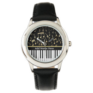Montre Notes musicales et touches de piano Noir et Or