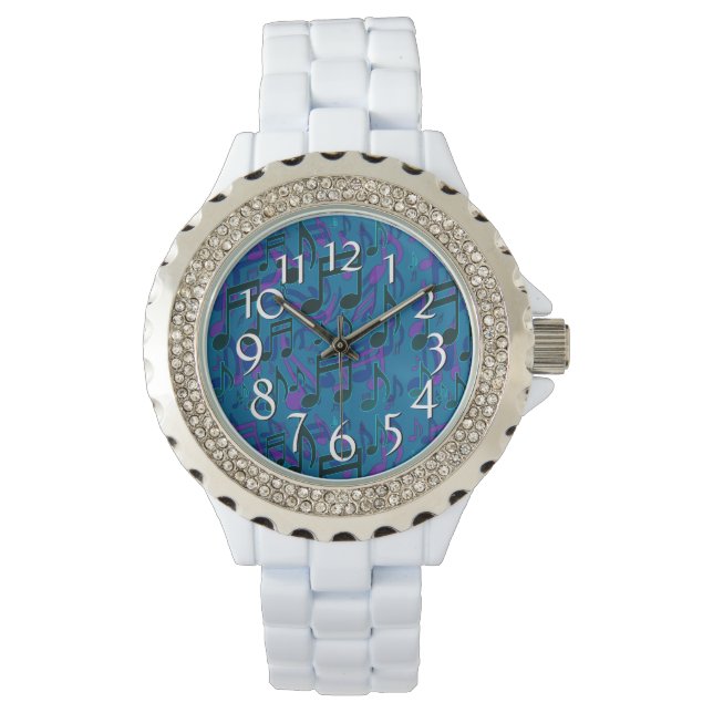 Montre Notes musicales Motif musical Bleu vert pourpre (devant)