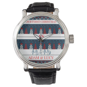 Montre Notre premier Noël, M. et Mme. nouvellement mari