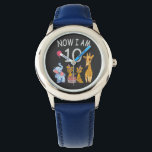 Montre Now I, 10 ans d'âge 10 Birthday<br><div class="desc">Joyeux anniversaire. Funny and lovely Kids Birthday design with a cute Elephant,  two ferrets and a girafe celebrating your birthday at the zoo.</div>