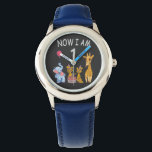 Montre Now I le 1er jour du Birthday<br><div class="desc">Joyeux anniversaire. Funny and lovely Kids Birthday design with a cute Elephant,  two ferrets and a girafe celebrating your birthday at the zoo.</div>