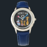 Montre Now I le 9e anniversaire du Birthday<br><div class="desc">Joyeux 9e anniversaire. Funny and lovely Kids Birthday design with a cute Elephant, two ferrets and a girafe celebrating your birthday at the zoo.</div>