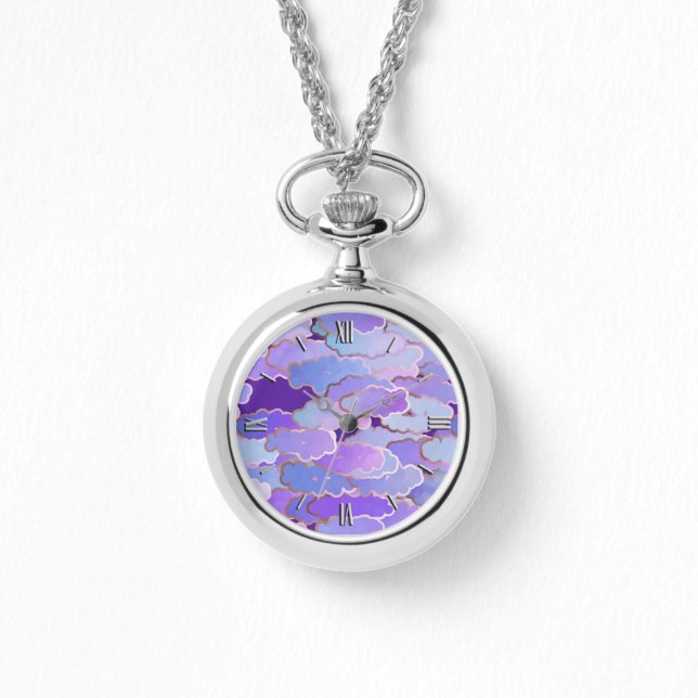 Montre Nuages japonais, crépuscule, violet et violet prof (Recto)