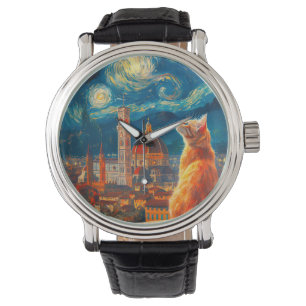 Montre Nuit étoilée sur Florence Art du chat roux