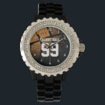 Montre numérique du maillot de sport de basket-bal<br><div class="desc">Montre de numéro de maillot de basket-ball personnalisé. Basket-ball | Personnalisable avec texte ou nom personnalisé. Montres à poignet personnalisées pour entraîneur de basket-ball, fans et joueurs. Idée cadeau personnalisé pour les hommes, les femmes et les enfants (garçons et filles) Design sportif avec l'image d'une balle. Couleur arrière - plan...</div>