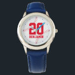 Montre Numéro du maillot de base-ball rouge<br><div class="desc">Design à thème sportif parfait pour les garçons et les filles de tous âges.</div>