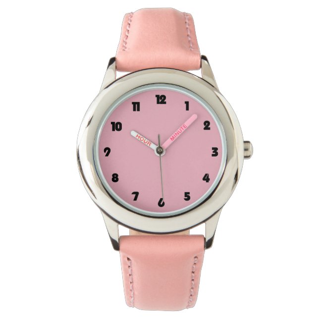 Montre Numéros de gras noirs sur cnt rose (devant)