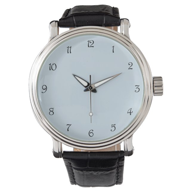 Montre Numéros de script noir sur blanc bleu pâle (devant)