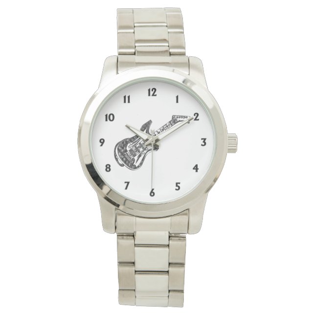 Montre Numéros noirs de guitare électrique (devant)