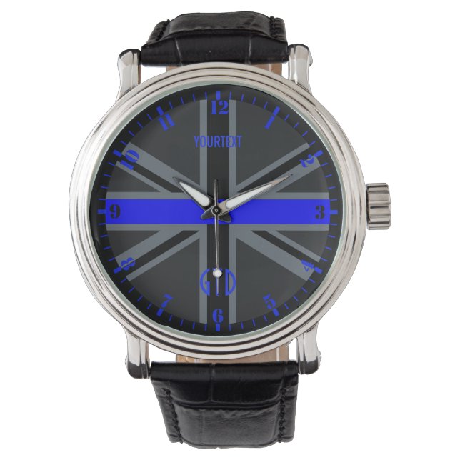 Montre Numérotation personnalisée en ligne bleue mince Un (devant)