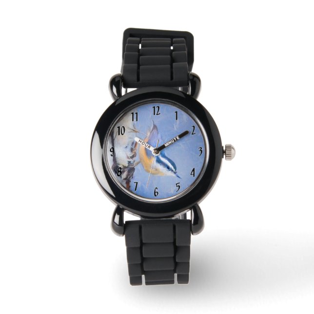 Montre Nuthatch à poitrine rouge Peinture d'art original  (Recto)