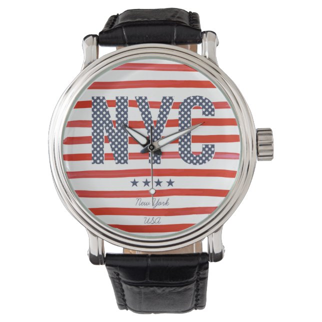 Montre NYC | Design rouge, blanc et bleu (devant)