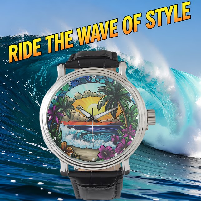 Montre Oasis du Coucher de Soleil Tropical Mur de Plage V (Créateur téléchargé)