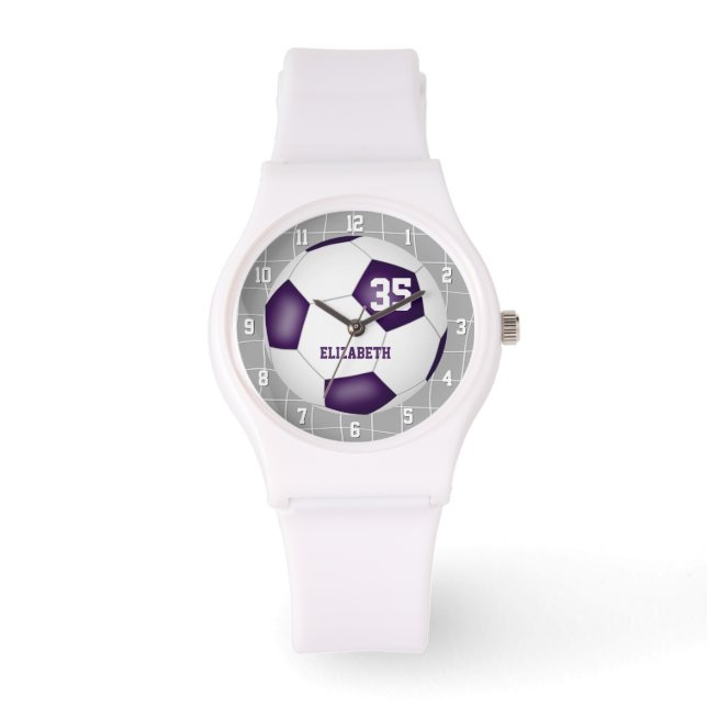 Montre objectif sportif net détail violet blanc soccer (Recto)