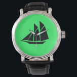 Montre Ocean Glow_Clipper noir sur vert<br><div class="desc">Montrez-leur qui est le grand skipper avec notre Ocean Glow, des icônes maritimes, noir sur vert Clipper navire montre poignet. Si vous vous sentez créatif, vous pouvez modifier la taille, la position, la couleur et même le nombre de navires Clipper, ainsi que la couleur arrière - plan. Il suffit de...</div>