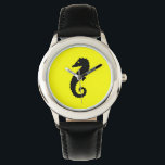 Montre Ocean Glow_Hippocampe noir sur jaune<br><div class="desc">Il est temps de s'attarder avec notre Ocean Glow attrayant, des icônes maritimes, une montre bracelet noir sur jaune. Le petit design doux est également personnalisable. Vous pouvez modifier la taille, la position, la couleur, même le nombre de hippocampes, avec la couleur arrière - plan. Cliquez simplement sur "Customisez-le", et...</div>