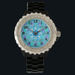 Montre Ocean Water Waves Nautical Beach Starfish Bleu<br><div class="desc">Le joli motif d'inspiration océanique de cette montre montre montre des vagues dans des tons variés de bleu et de vert turquoise. C'est une belle conception nautique pour quiconque aime la mer et la plage. Les vagues tourbillonnantes d'eau vous donneront envie de naviguer. L'étoile de mer blanche forme un cercle...</div>