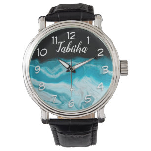 Montre Ocean Waves Black Arrière - plan Personnalisé