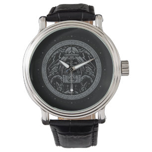 Montre Odin Marteau runes corbeaux Mythologie Viking Valh