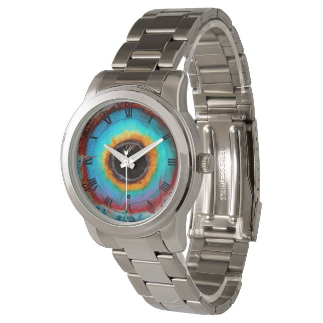 Montre Oeil cosmique éthéré Monogramme Abstrait Vibrant A (Incliné)