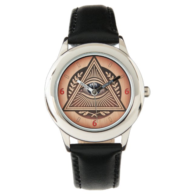 Montre Oeil de Horus Illuminati 666 Style Bois (devant)