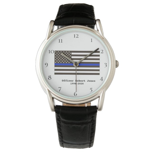 Montre *~* Officier de police Mince Ligne bleue Drapeau H (devant)
