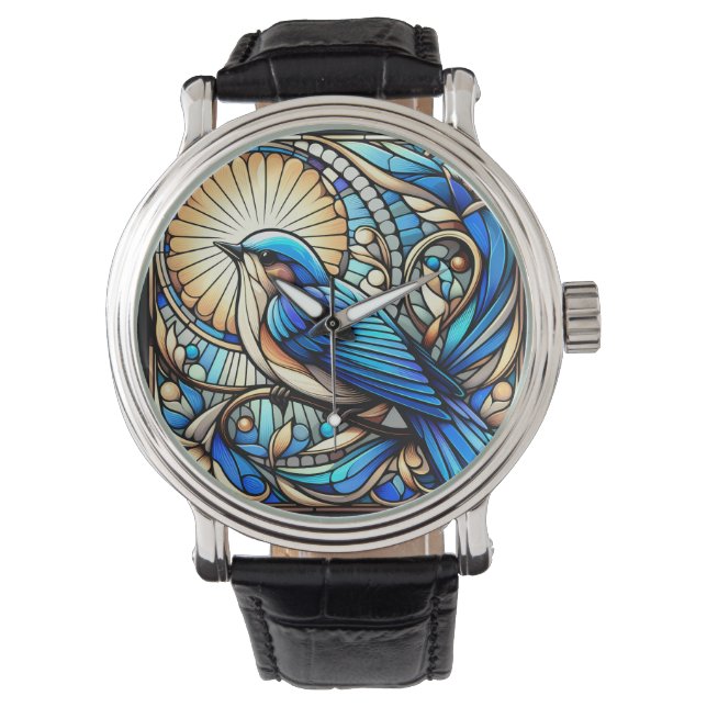 Montre Oiseau bleu éthérée perché sur la fenêtre