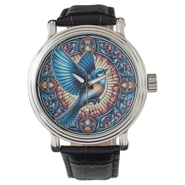 Montre Oiseau bleu majestueux en vol (devant)