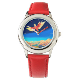 Montre Oiseau coloré volant au-dessus des montagnes