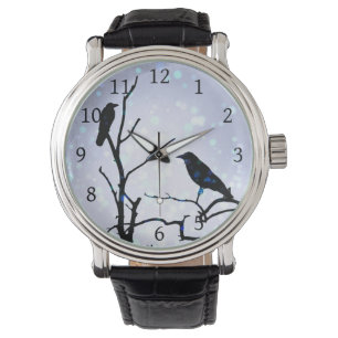 Montre Oiseau de corbeau sur oiseau d'arbre 94 violet