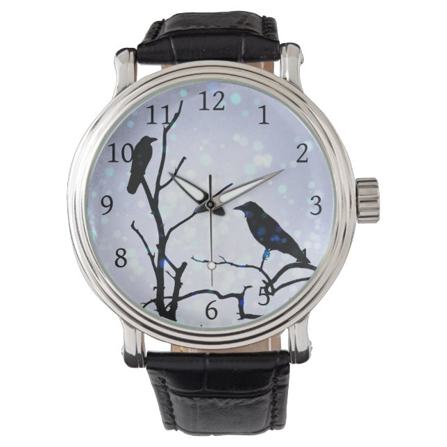 Montre Oiseau de corbeau sur oiseau d'arbre 94 violet (devant)