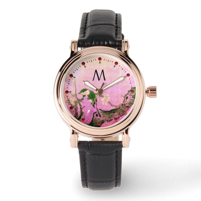 Montre OISEAU DE PRINTEMPS, FLEURS ARBRE noir Monogramme  (Recto)