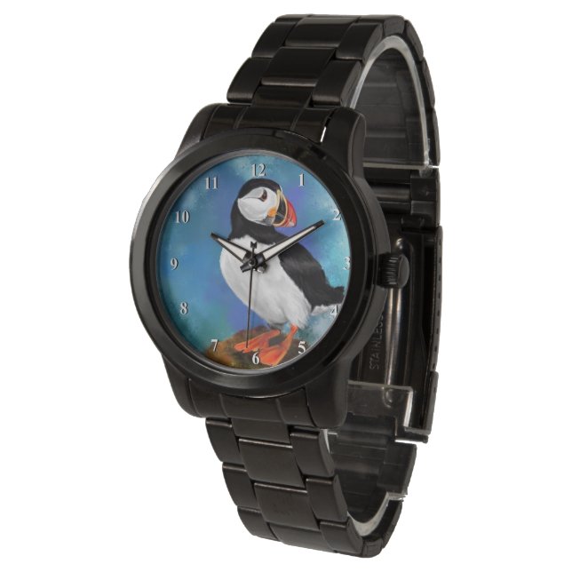 Montre Oiseau de Puffin Atlantique - Peinture (Incliné)