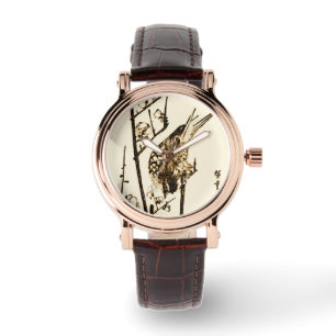 Montre Oiseau japonais sur une branche - Brown et beige