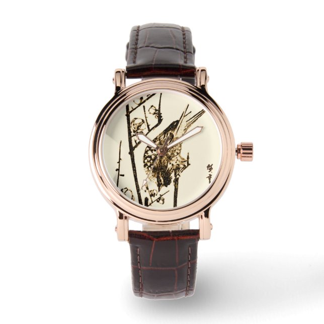 Montre Oiseau japonais sur une branche - Brown et beige (Recto)