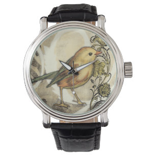 Montre Oiseau jaune et vert sur l'arrière - plan vintage