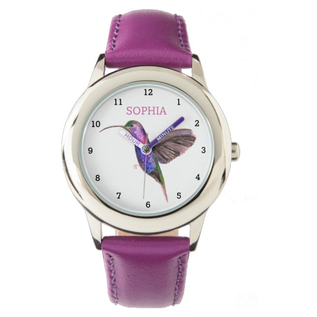Montre Oiseau mignon Colibri Floral Girls Purple (devant)