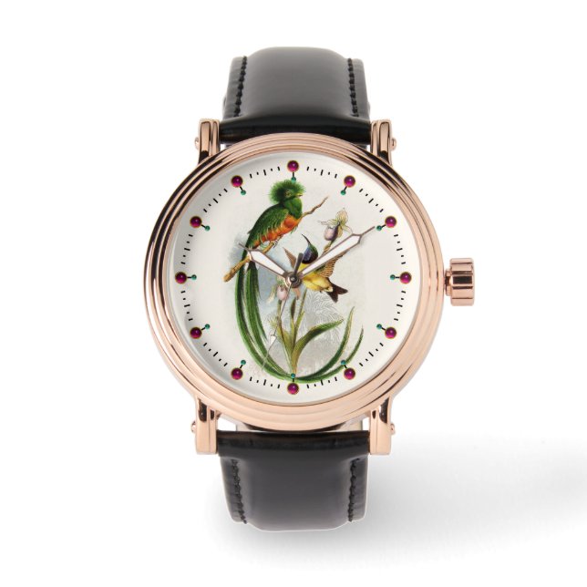 MONTRE OISEAU PARADISE, COLIBRI ET FLEURS IRIS (Recto)