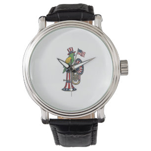 Montre Oiseau patriotique gravure vintage musique chemise