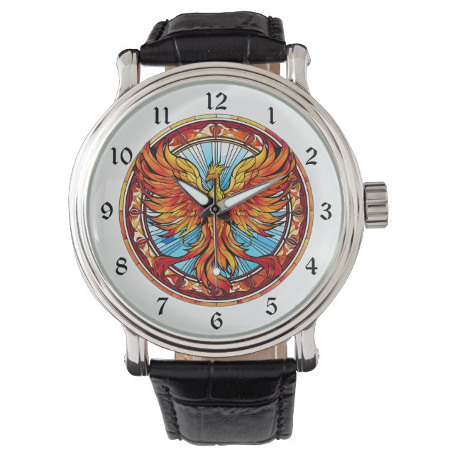 Montre Oiseau Phoenix Bleu Orange Fiery (devant)