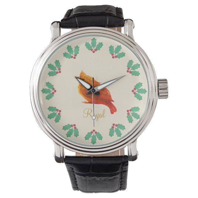 Montre Oiseau rouge et baies de houx (devant)