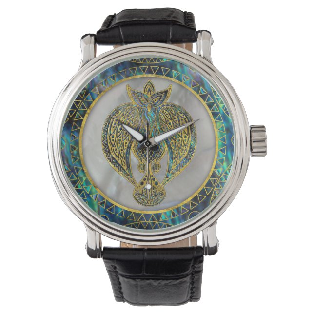 Montre Oiseau tribal d'or sur orignal (devant)