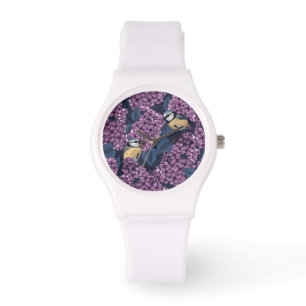 Montre Oiseaux dans le jardin violet lilas
