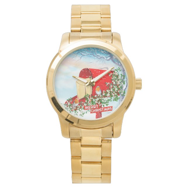 Montre Oiseaux De Noël D'Hiver De Neige Et Mens De Boîte  (devant)
