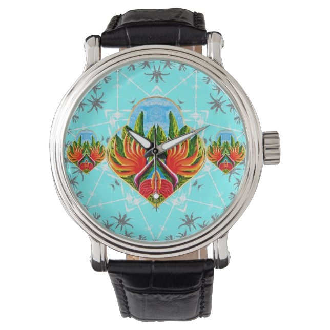 Montre Oiseaux de paradis hawaïens (bleu) (devant)