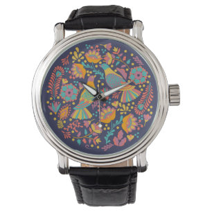 Montre Oiseaux et fleurs d'art populaire mexicain colorés