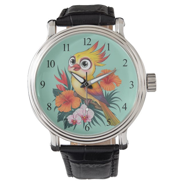 Montre Oiseaux jaunes adorables avec fleurs (devant)