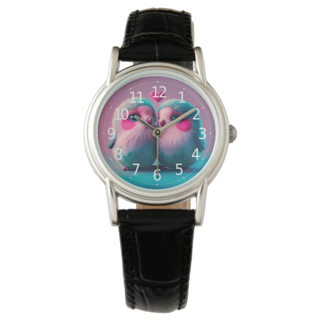 Montre Oiseaux mignons Amour Coeurs Saint Valentin (devant)
